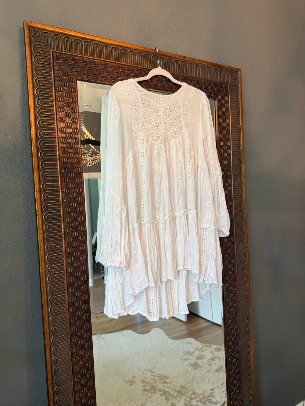 Free People White Boho Tiered Tunic Dress